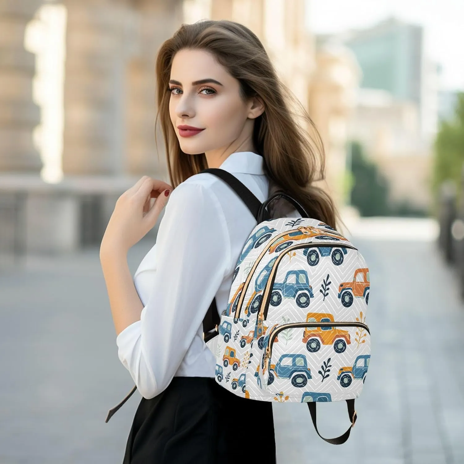 ALAZA Cute Little Off Road Car Small Backpack Purse for Women Travel Bag Lightweight Shoulder Bag Fashion Daypack