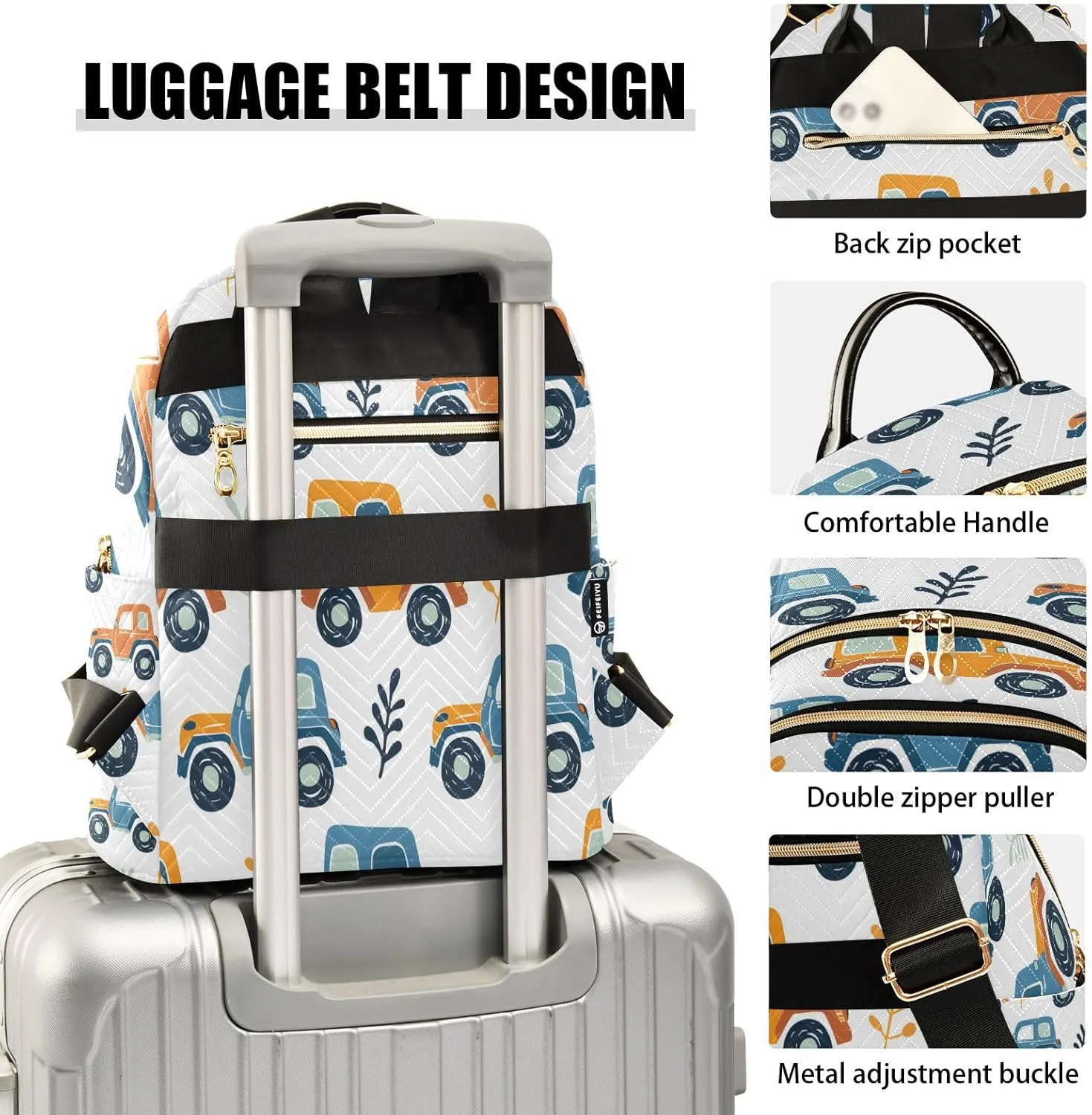ALAZA Cute Little Off Road Car Small Backpack Purse for Women Travel Bag Lightweight Shoulder Bag Fashion Daypack