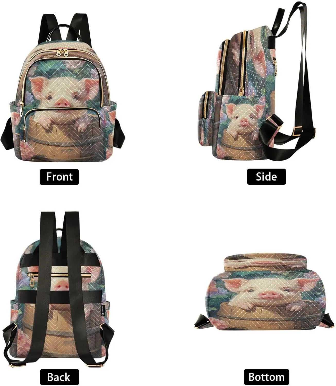 ALAZA Cute Pig Blossom Flower Women Backpack Purse Ladies Fashion Shoulder Bag Daypack Travel Bag 7.5L