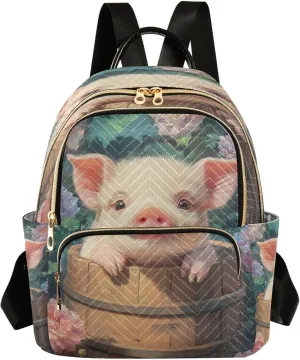 ALAZA Cute Pig Blossom Flower Women Backpack Purse Ladies Fashion Shoulder Bag Daypack Travel Bag 7.5L