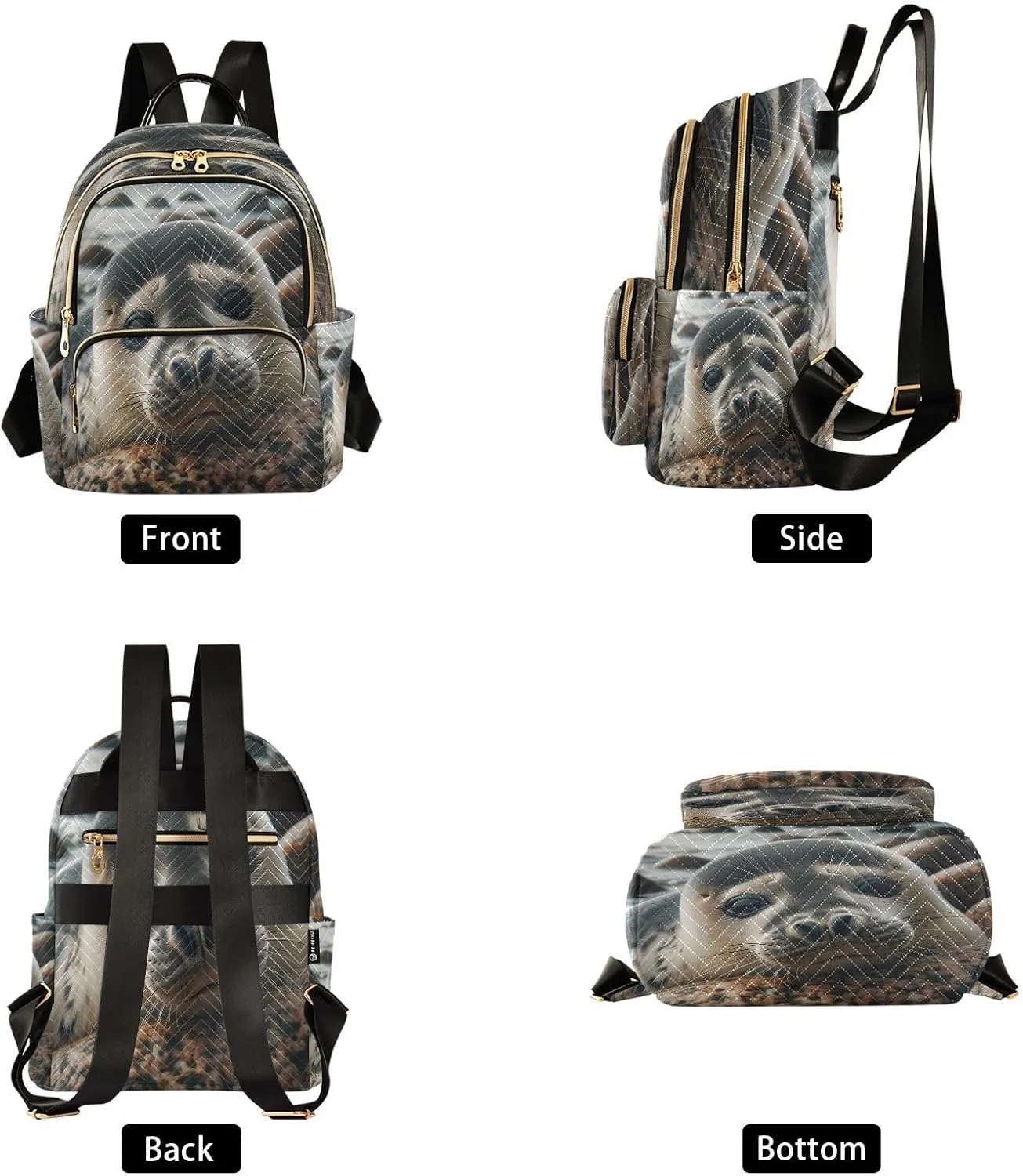 ALAZA Grey Seal Ocean Sea Women Backpack Purse Ladies Fashion Shoulder Bag Daypack Travel Bag 7.5L