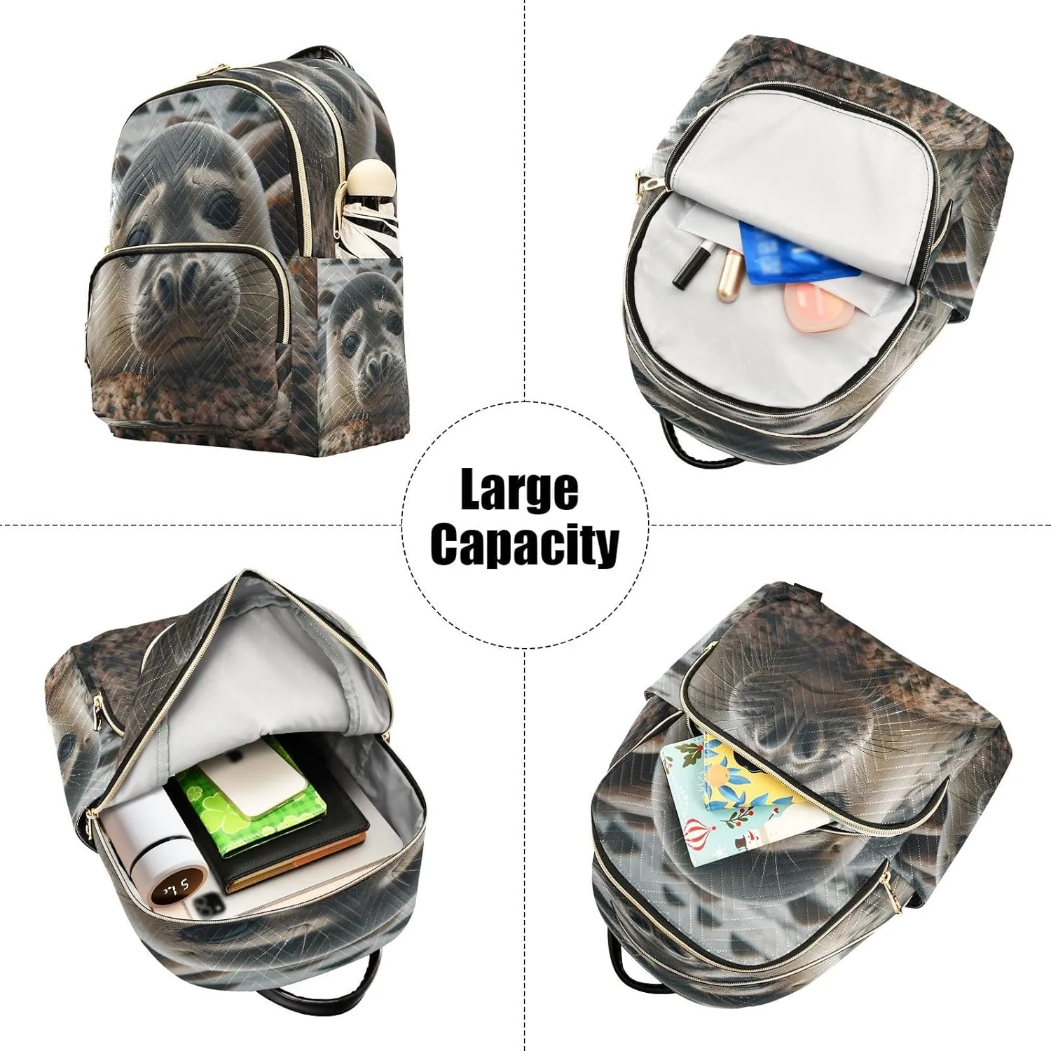 ALAZA Grey Seal Ocean Sea Women Backpack Purse Ladies Fashion Shoulder Bag Daypack Travel Bag 7.5L