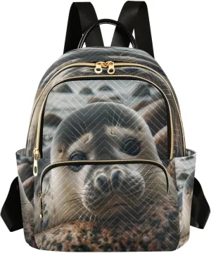 ALAZA Grey Seal Ocean Sea Women Backpack Purse Ladies Fashion Shoulder Bag Daypack Travel Bag 7.5L