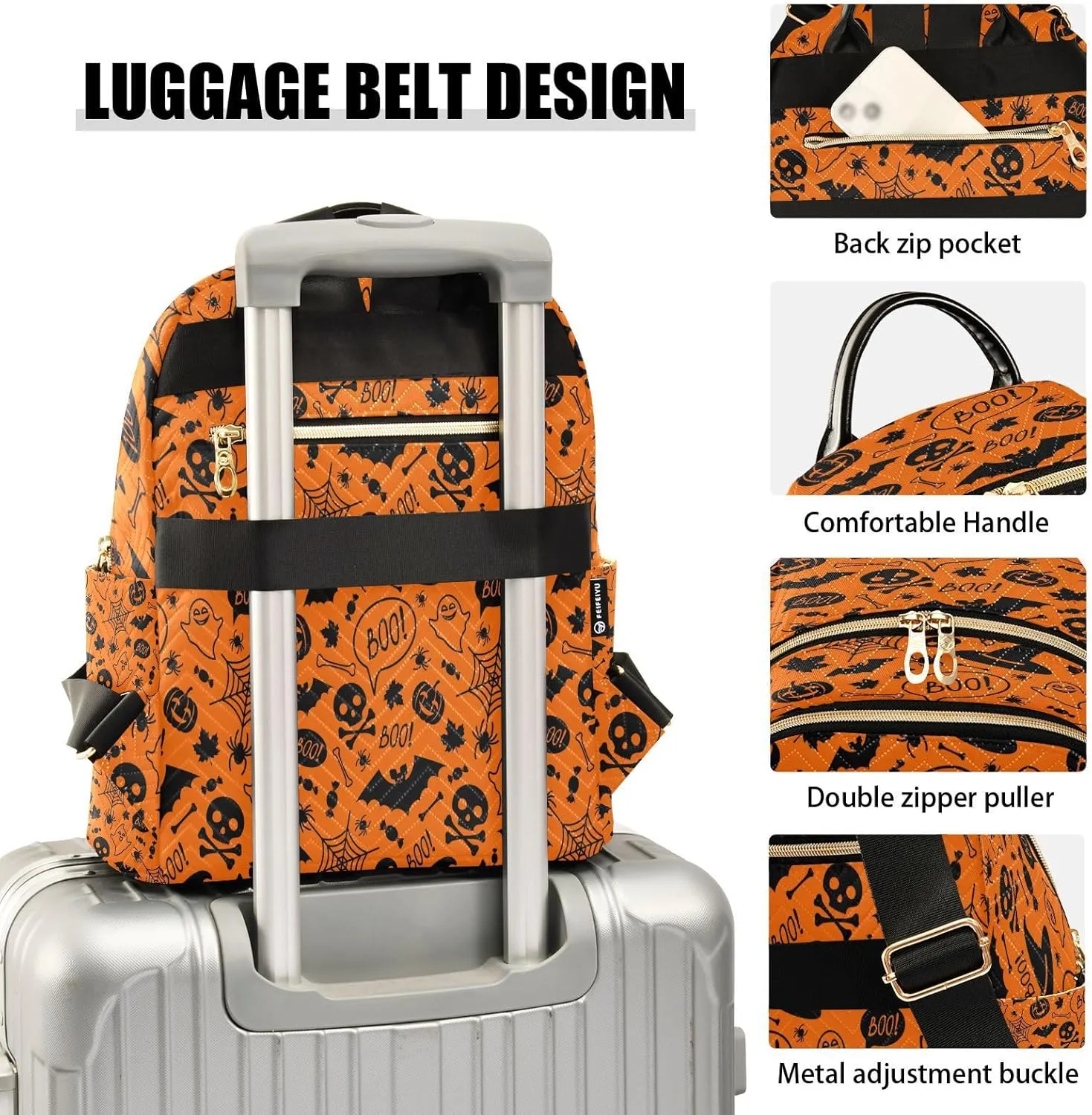 ALAZA Halloween Orange Festive Women Backpack Purse Ladies Fashion Shoulder Bag Daypack Travel Bag 7.5L