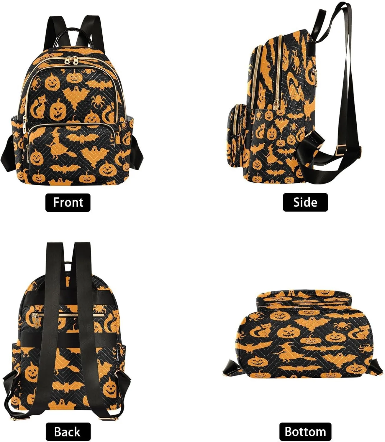 ALAZA Halloween Pumpkin Ghost Women Backpack Purse Ladies Fashion Shoulder Bag Daypack Travel Bag 7.5L