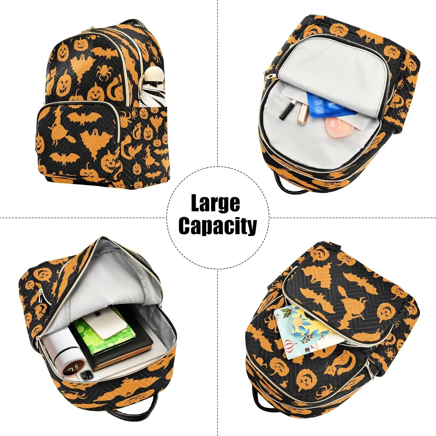 ALAZA Halloween Pumpkin Ghost Women Backpack Purse Ladies Fashion Shoulder Bag Daypack Travel Bag 7.5L
