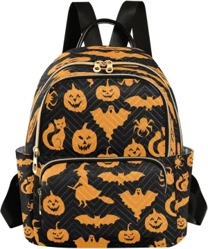 ALAZA Halloween Pumpkin Ghost Women Backpack Purse Ladies Fashion Shoulder Bag Daypack Travel Bag 7.5L