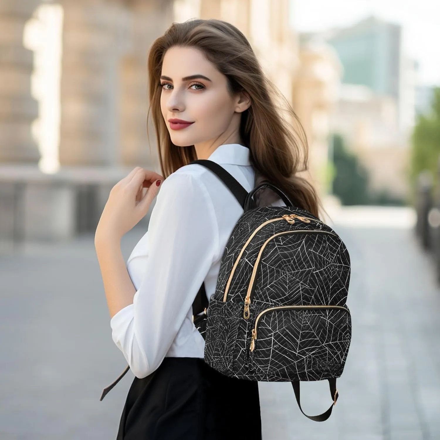 ALAZA Halloween Spiderweb Black Women Backpack Purse Ladies Fashion Shoulder Bag Daypack Travel Bag 10L
