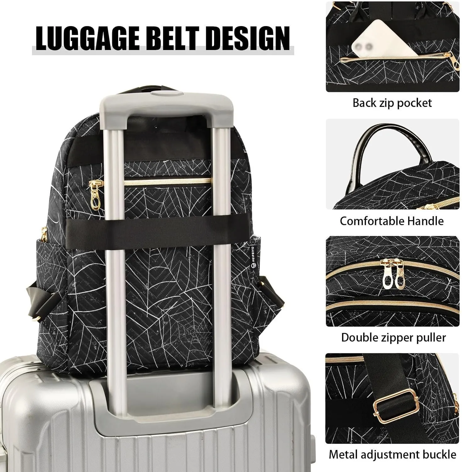 ALAZA Halloween Spiderweb Black Women Backpack Purse Ladies Fashion Shoulder Bag Daypack Travel Bag 10L
