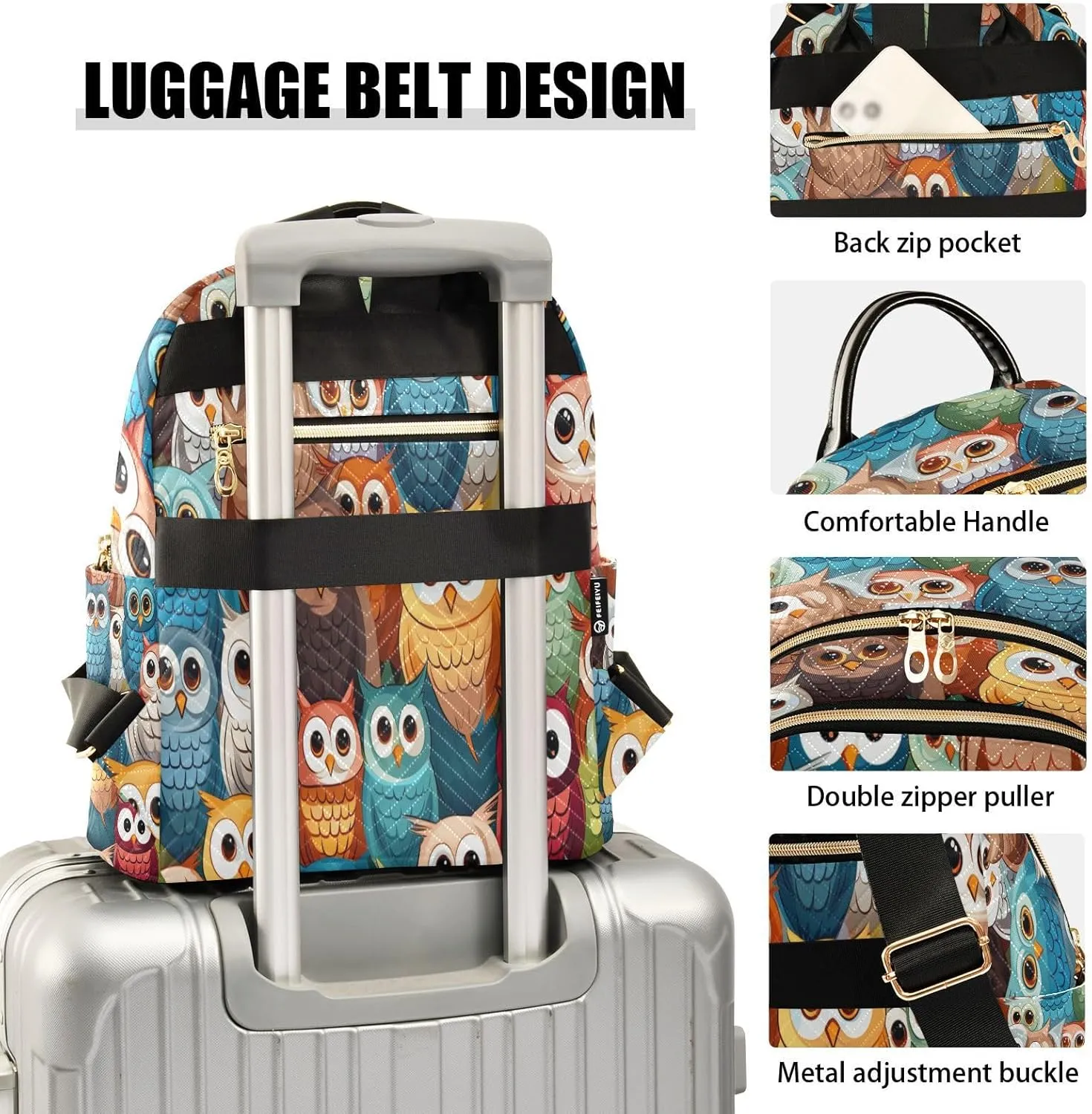 ALAZA Hipster Bird Owl Women Backpack Purse Ladies Fashion Shoulder Bag Daypack Travel Bag 7.5L