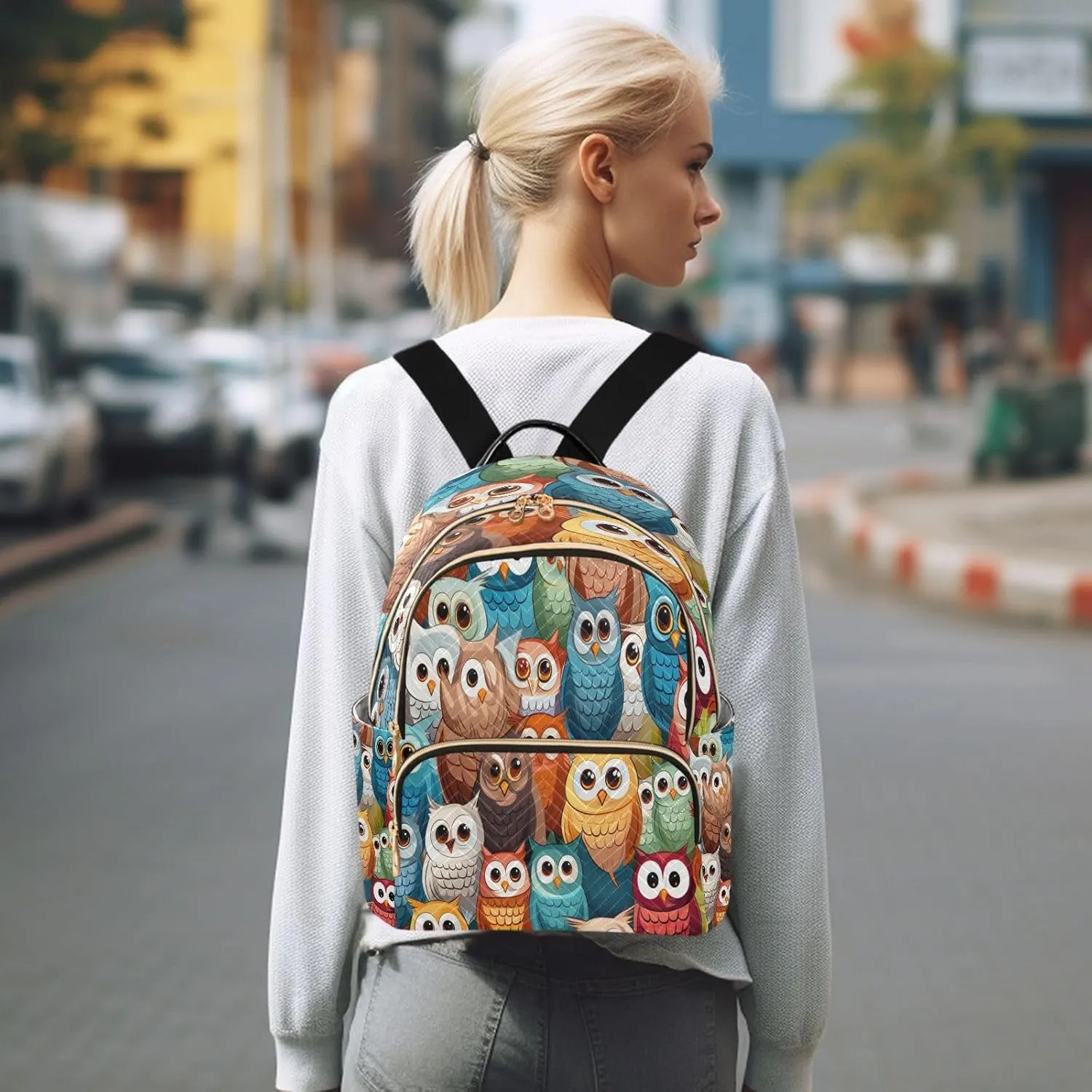 ALAZA Hipster Bird Owl Women Backpack Purse Ladies Fashion Shoulder Bag Daypack Travel Bag 7.5L
