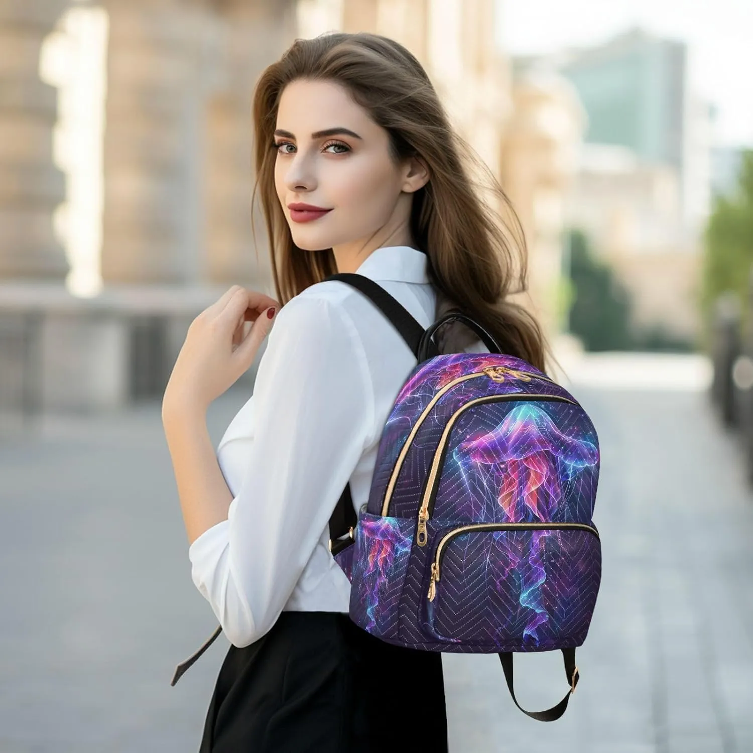 ALAZA Jellyfish in Underwater Mini Backpack Purse for Women Purple Travel Bag Lightweight Shoulder Bag Fashion Daypack