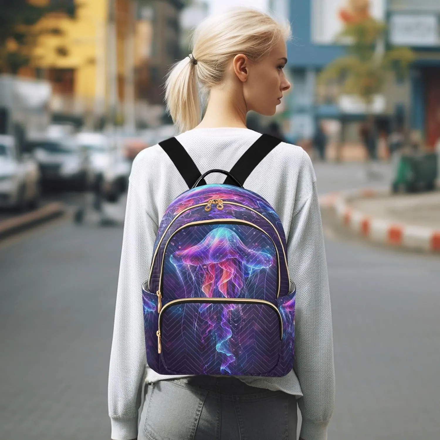 ALAZA Jellyfish in Underwater Mini Backpack Purse for Women Purple Travel Bag Lightweight Shoulder Bag Fashion Daypack