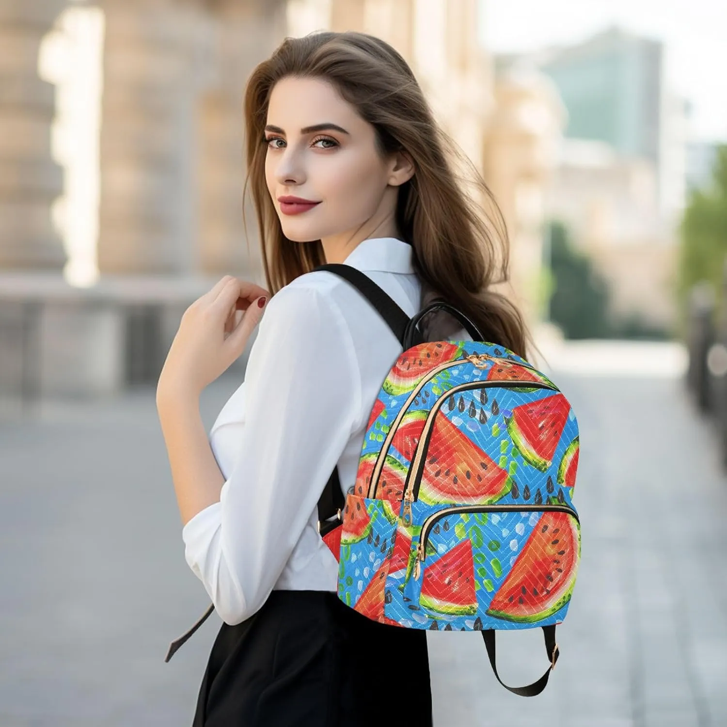 ALAZA Juicy Watercolor Watermelon Women Backpack Purse Shoulder Bag