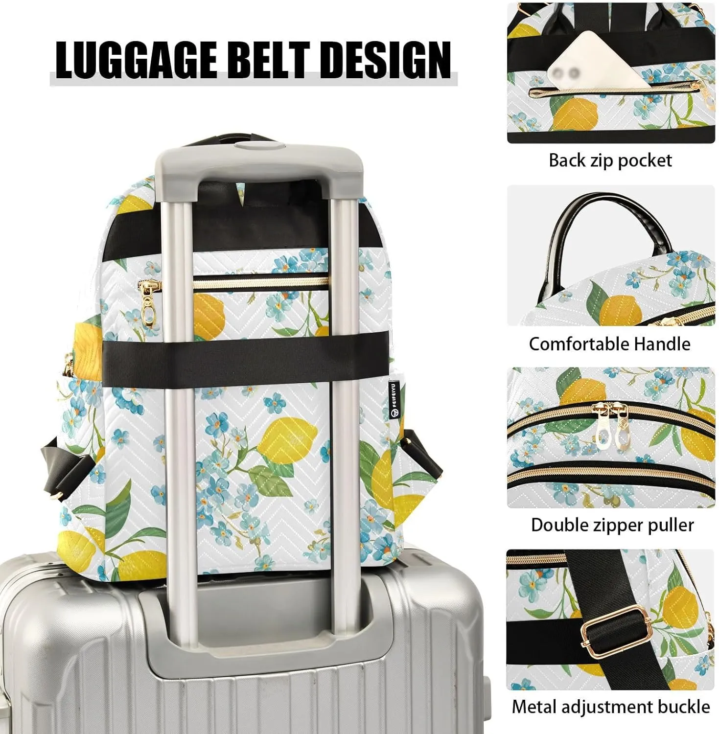 ALAZA Lemon Pattern Tropic Fruits Leaves Women Backpack Purse Shoulder Bag