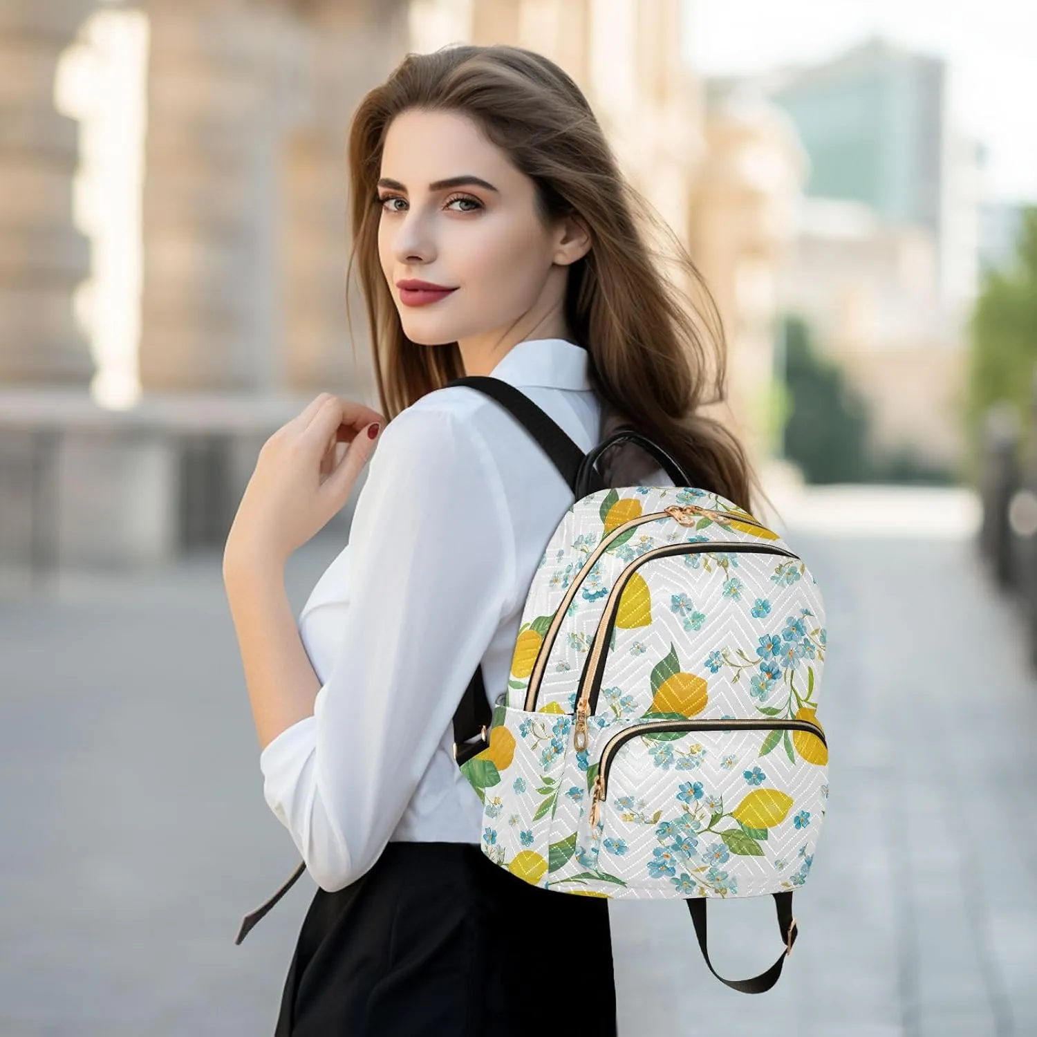 ALAZA Lemon Pattern Tropic Fruits Leaves Women Backpack Purse Shoulder Bag