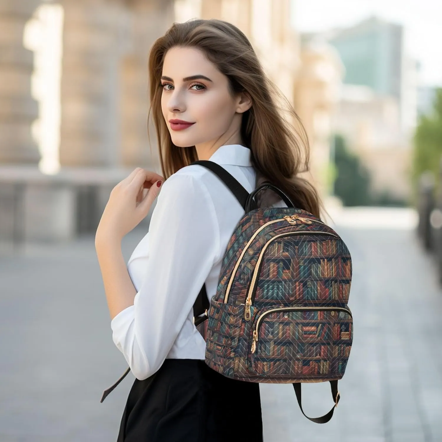 ALAZA Library Book Shelf Women Backpack Purse Ladies Fashion Shoulder Bag Daypack Travel Bag 7.5L