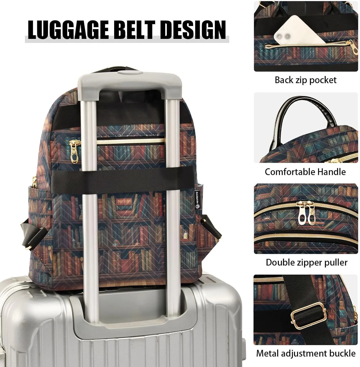 ALAZA Library Book Shelf Women Backpack Purse Ladies Fashion Shoulder Bag Daypack Travel Bag 7.5L