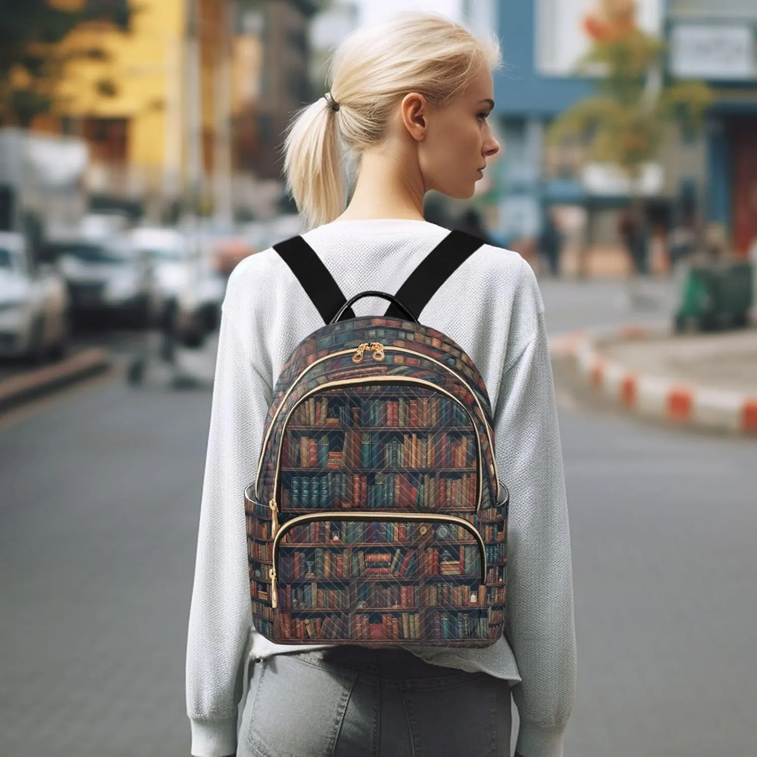 ALAZA Library Book Shelf Women Backpack Purse Ladies Fashion Shoulder Bag Daypack Travel Bag 7.5L