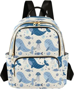 ALAZA Maritime Abstract Whale Jellyfish Women Backpack Purse Ladies Fashion Shoulder Bag Daypack Travel Bag 7.5L