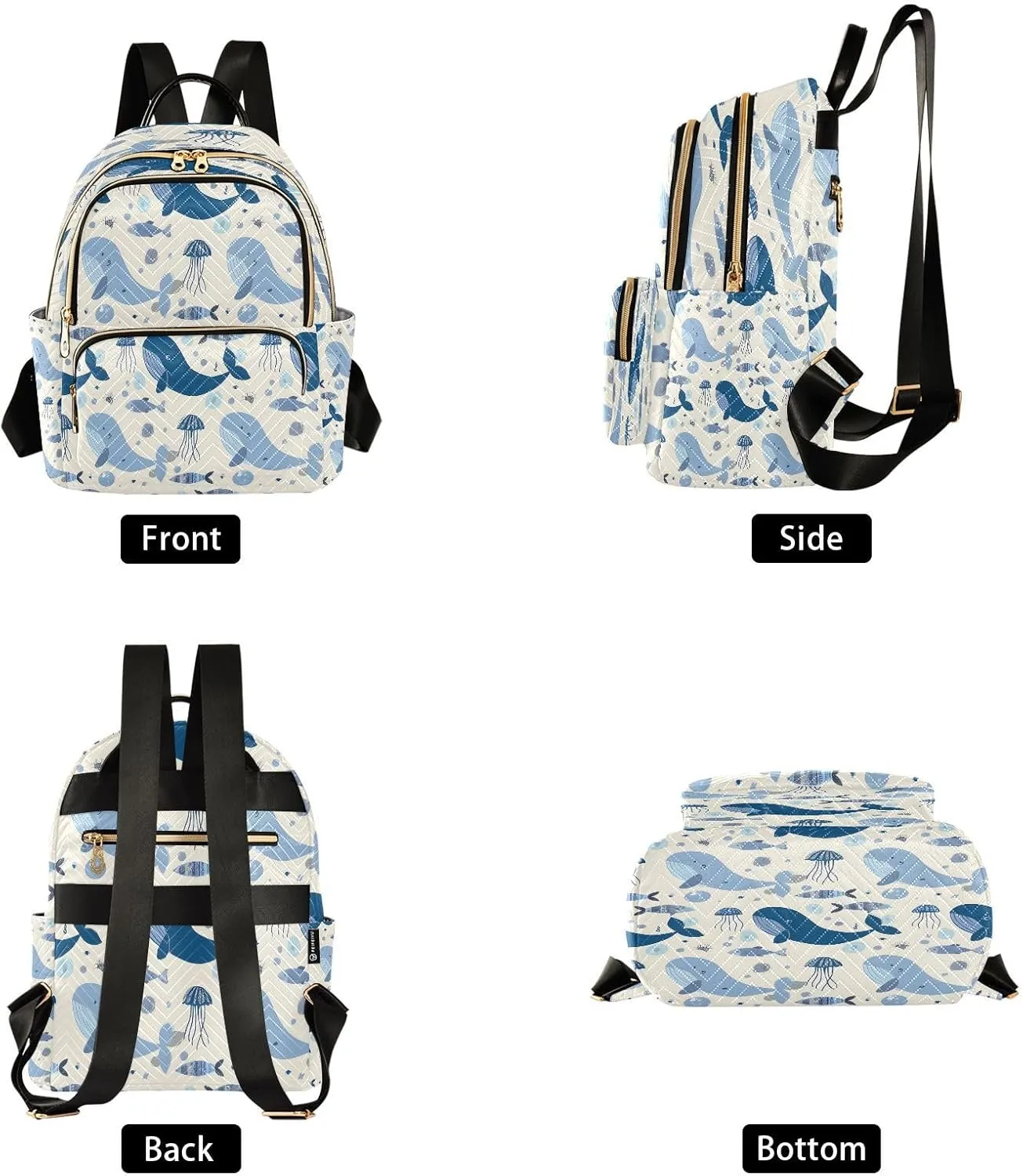 ALAZA Maritime Abstract Whale Jellyfish Women Backpack Purse Ladies Fashion Shoulder Bag Daypack Travel Bag 7.5L