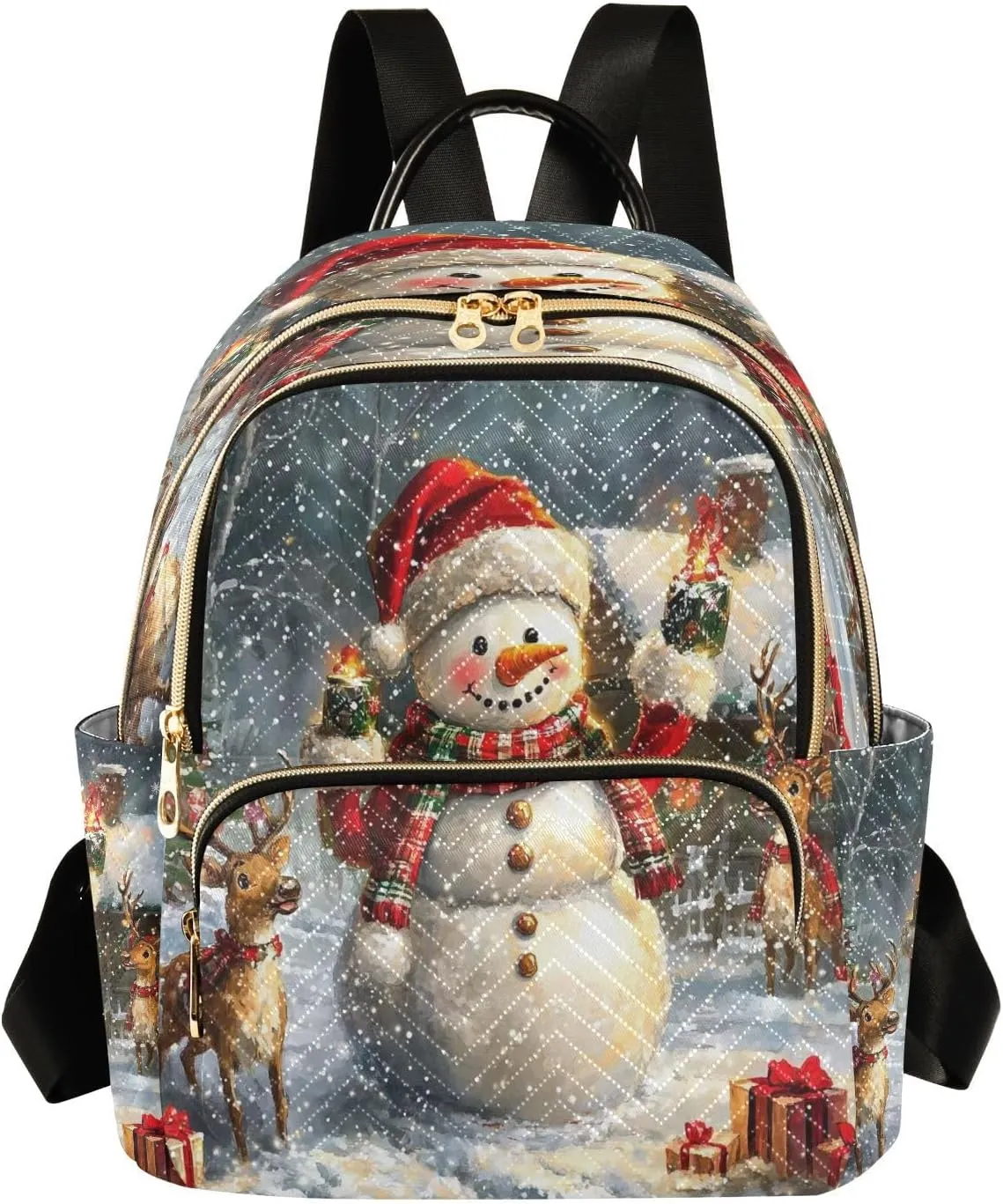 ALAZA Merry Christmas Deer Snowman Winter Retro Women Backpack Purse Ladies Fashion Shoulder Bag Daypack Travel Bag 10L