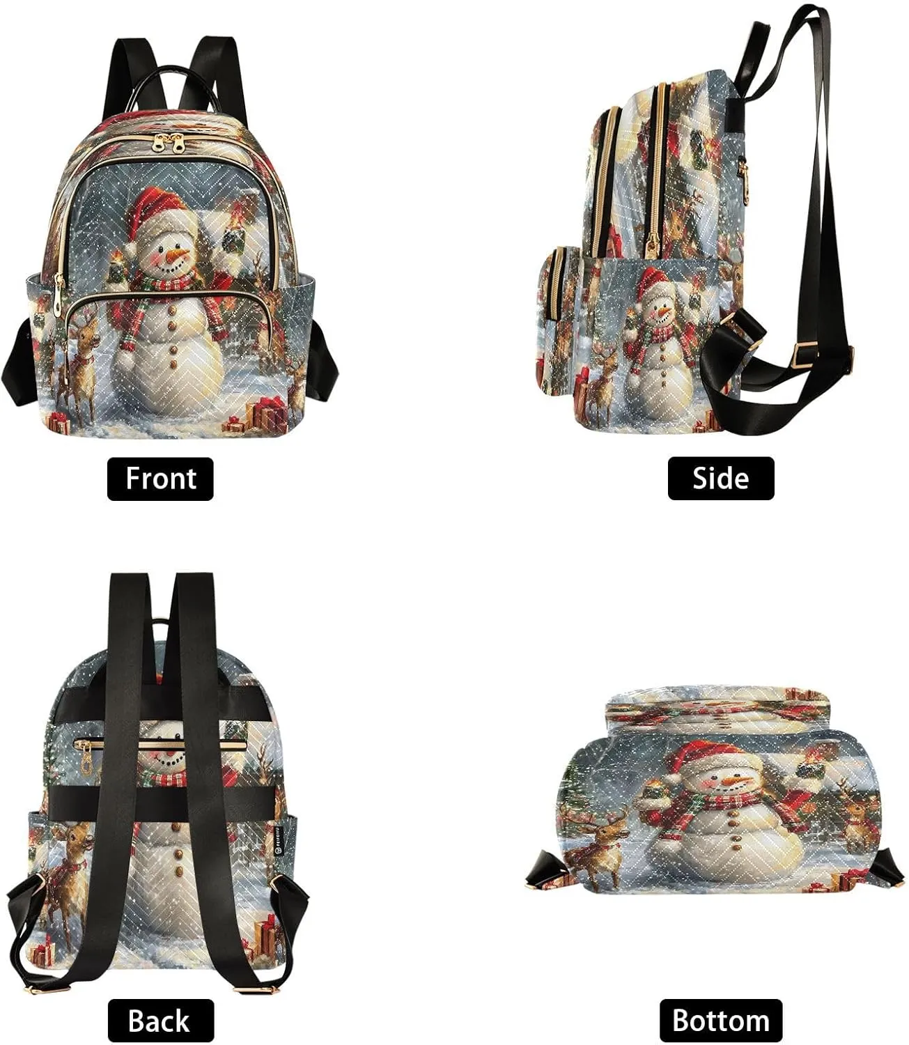 ALAZA Merry Christmas Deer Snowman Winter Retro Women Backpack Purse Ladies Fashion Shoulder Bag Daypack Travel Bag 7.5L