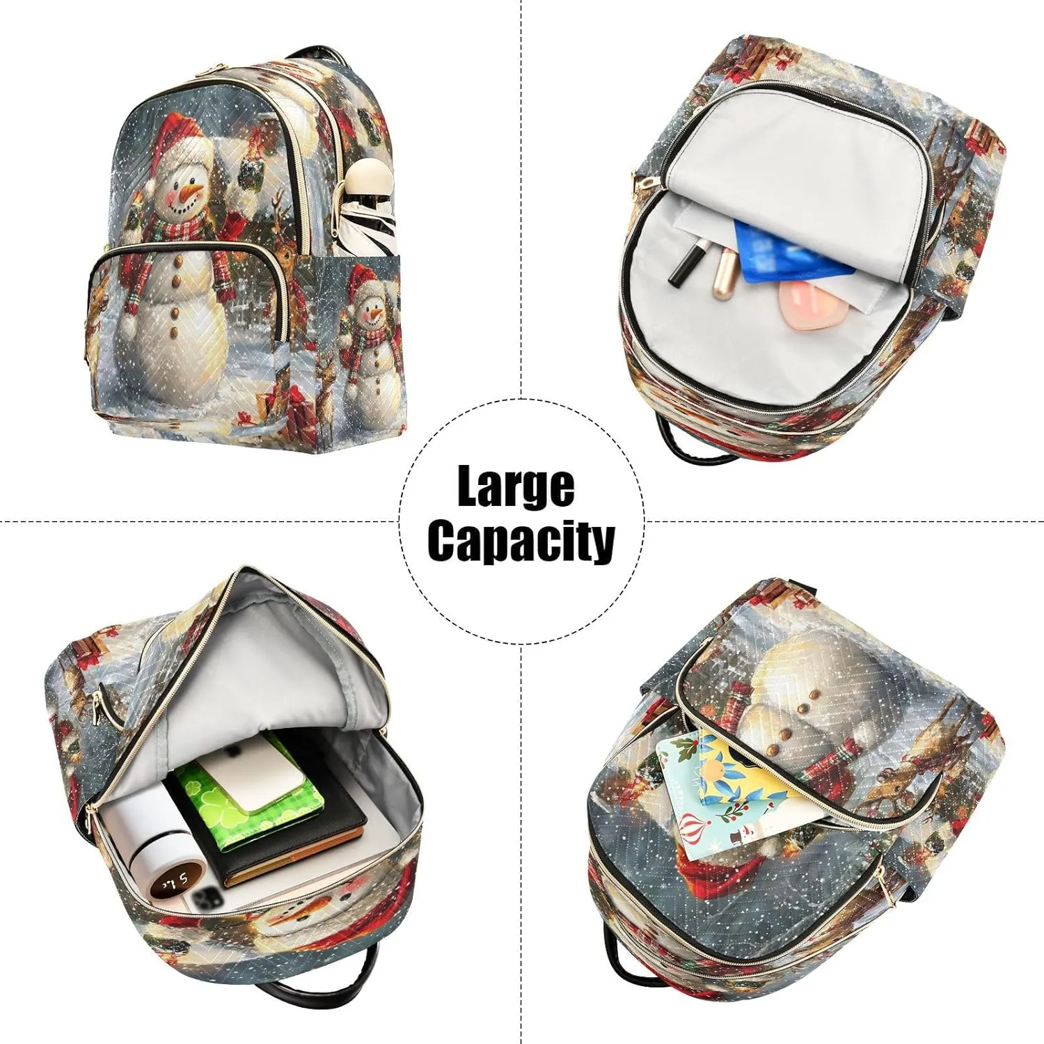 ALAZA Merry Christmas Deer Snowman Winter Retro Women Backpack Purse Ladies Fashion Shoulder Bag Daypack Travel Bag 7.5L