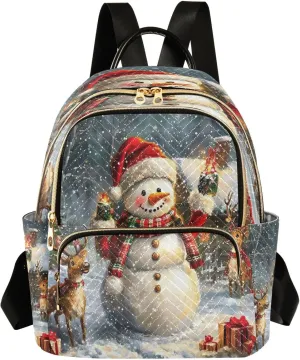 ALAZA Merry Christmas Deer Snowman Winter Retro Women Backpack Purse Ladies Fashion Shoulder Bag Daypack Travel Bag 7.5L