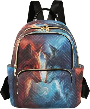 ALAZA Mini Backpack for Women Red and Blue Wolf Confront Travel Backpack Purse for Ladies Handbag Shoulder Bag Casual Daypack, M