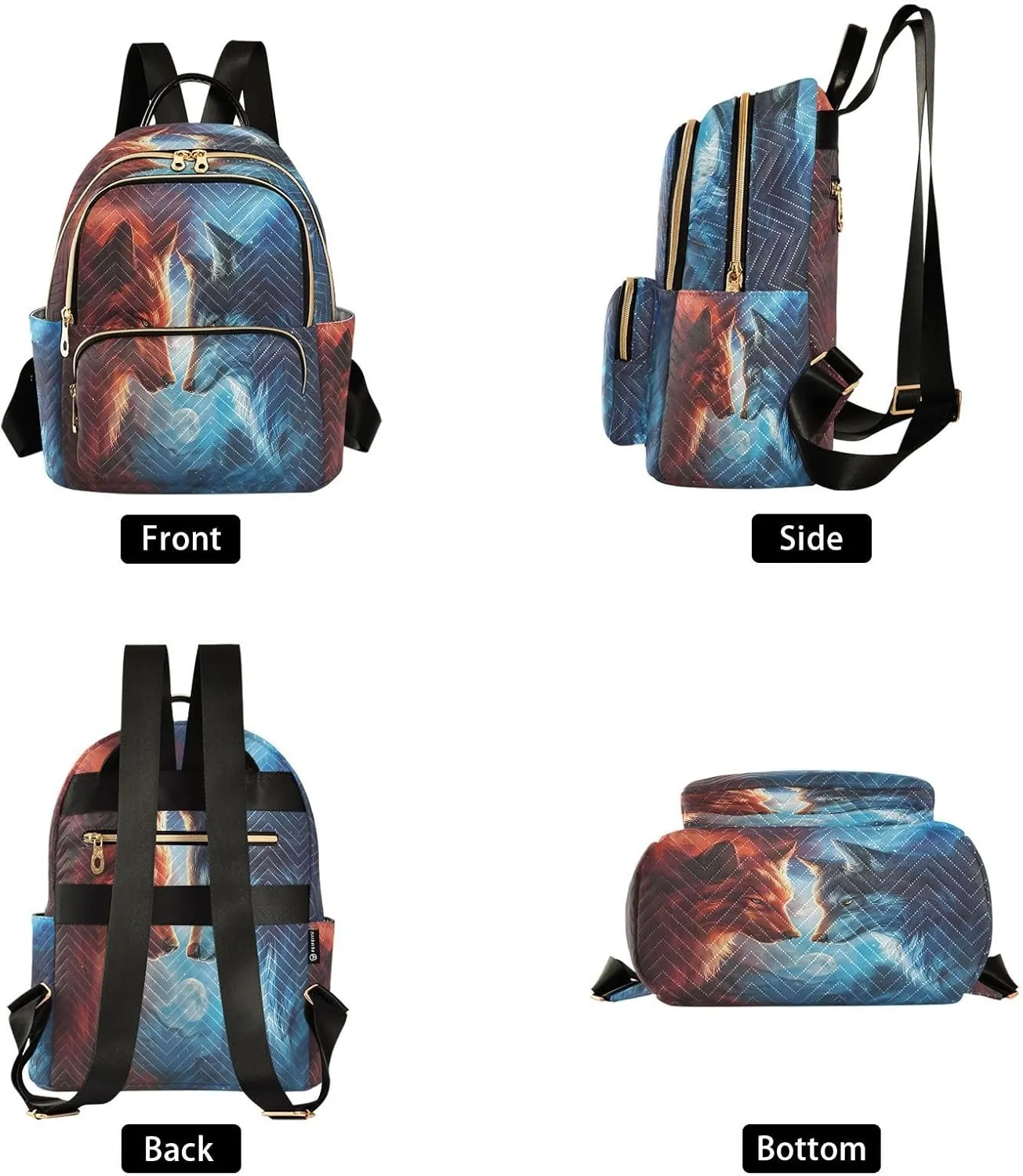 ALAZA Mini Backpack for Women Red and Blue Wolf Confront Travel Backpack Purse for Ladies Handbag Shoulder Bag Casual Daypack, M