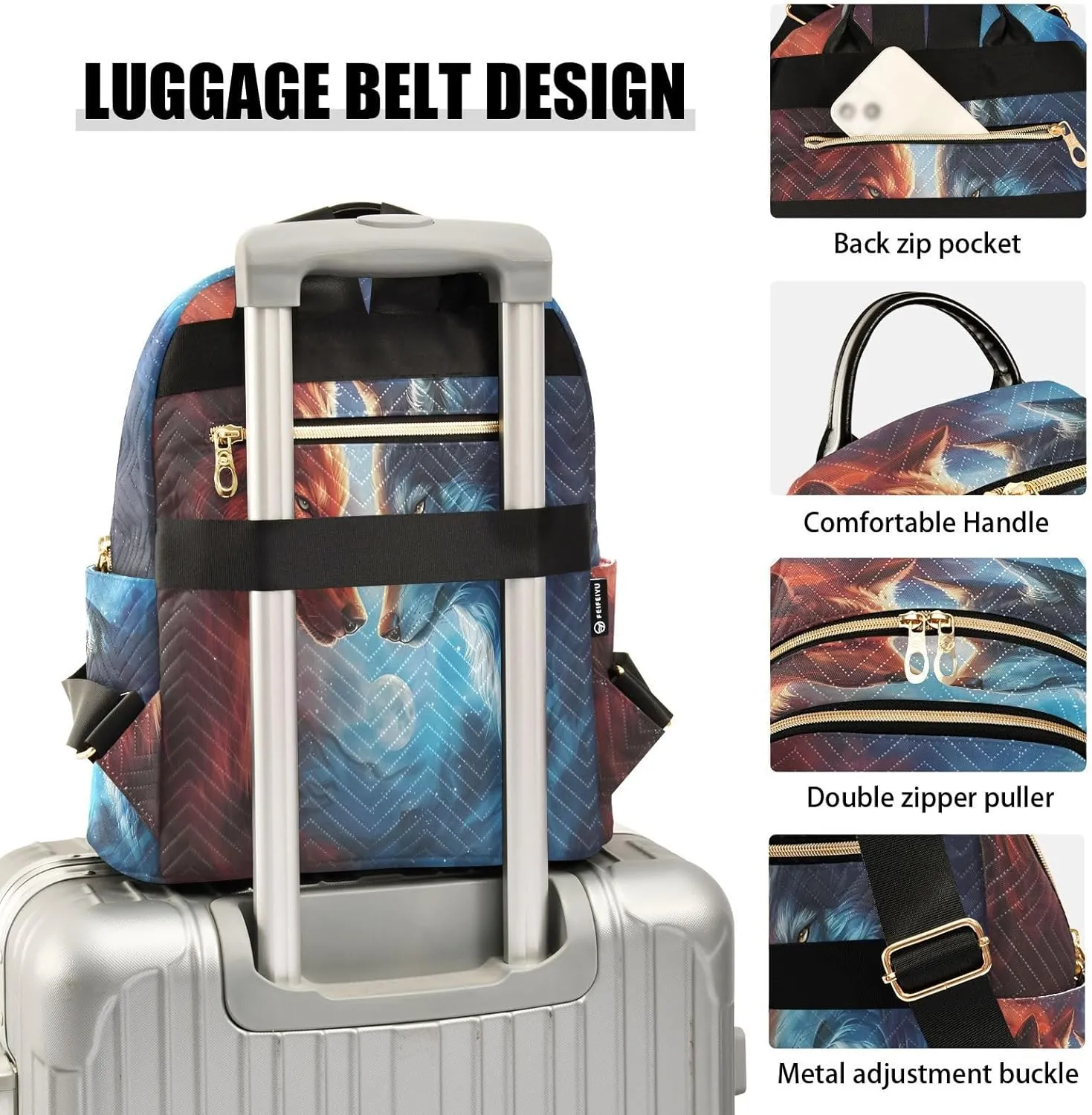 ALAZA Mini Backpack for Women Red and Blue Wolf Confront Travel Backpack Purse for Ladies Handbag Shoulder Bag Casual Daypack, M