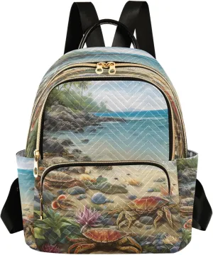 ALAZA Ocean Sea Crab Reef Turtle Women Backpack Purse Ladies Fashion Shoulder Bag Daypack Travel Bag 10L
