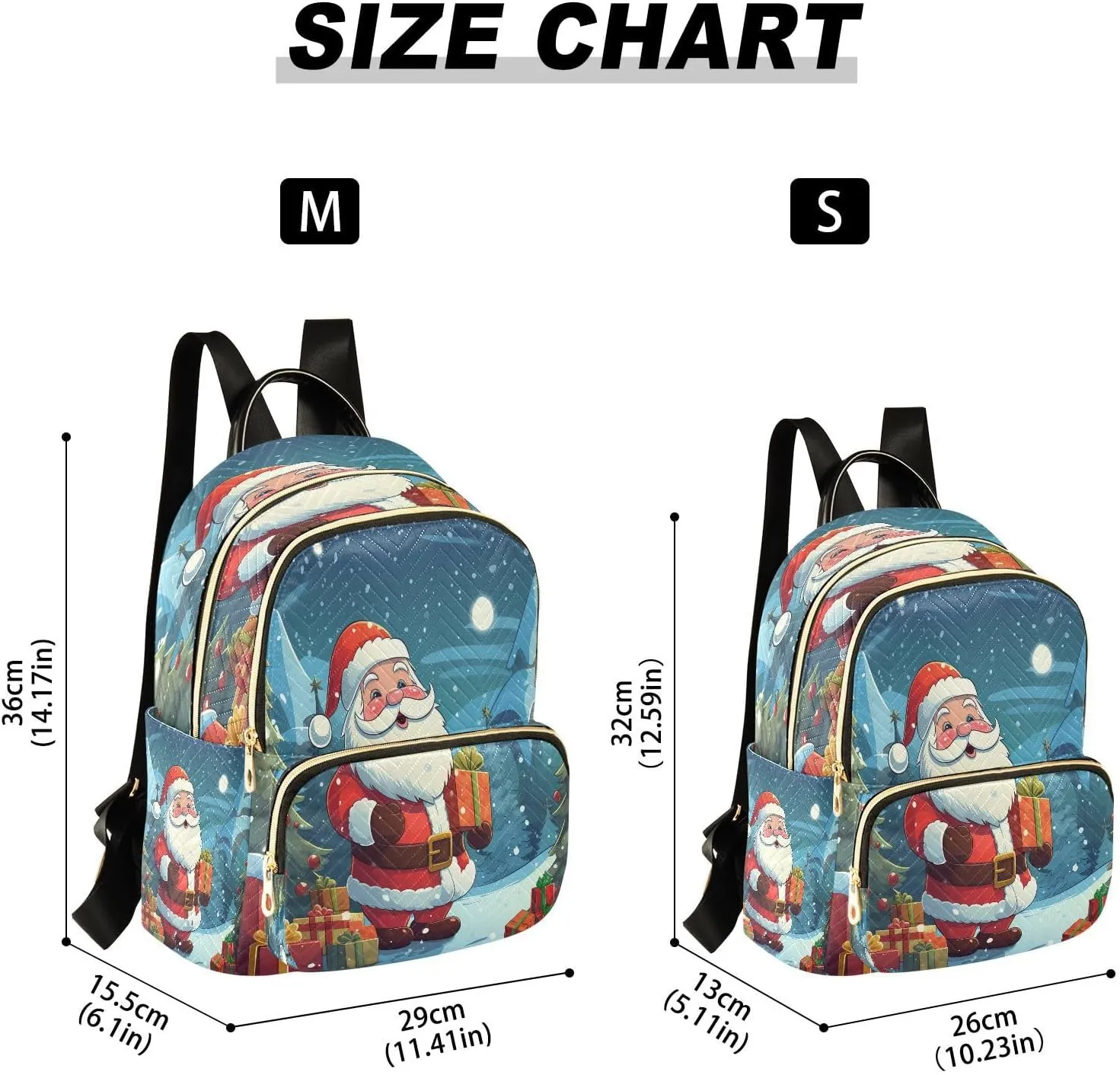ALAZA Pine Tree Santa Claus Snow Xmas Women Backpack Purse Ladies Fashion Shoulder Bag Daypack Travel Bag 10L