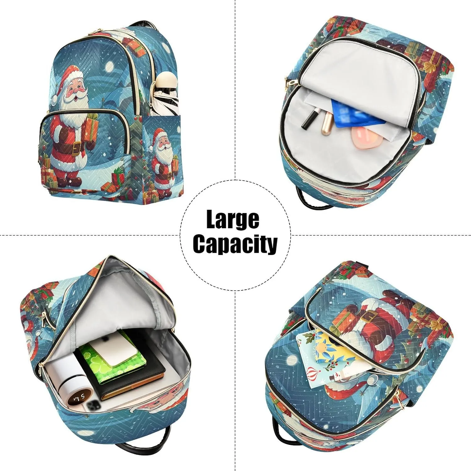 ALAZA Pine Tree Santa Claus Snow Xmas Women Backpack Purse Ladies Fashion Shoulder Bag Daypack Travel Bag 10L