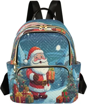 ALAZA Pine Tree Santa Claus Snow Xmas Women Backpack Purse Ladies Fashion Shoulder Bag Daypack Travel Bag 10L