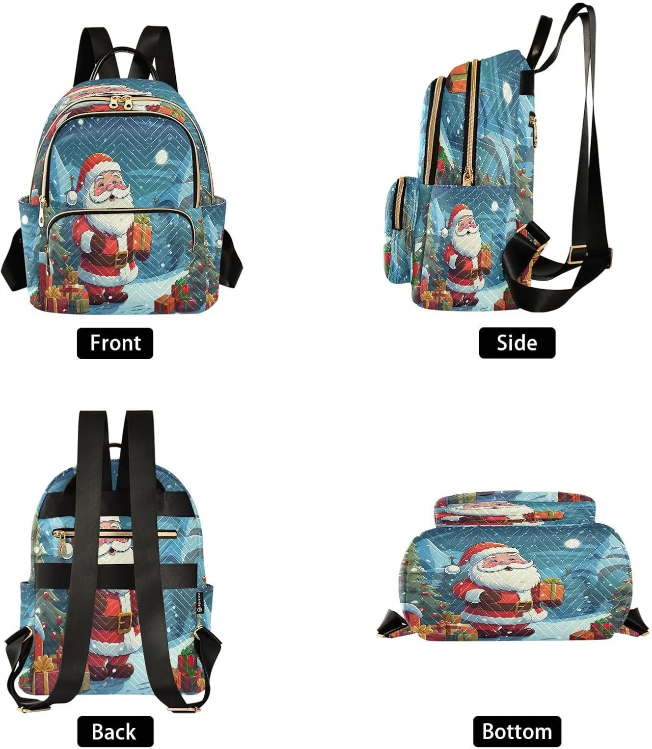 ALAZA Pine Tree Santa Claus Snow Xmas Women Backpack Purse Ladies Fashion Shoulder Bag Daypack Travel Bag 10L