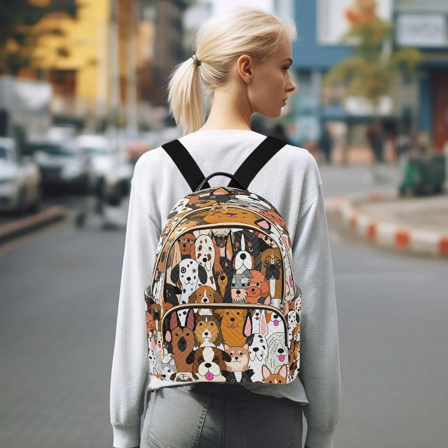 ALAZA Puppy Dachshund Dog Animal Women Backpack Purse Ladies Fashion Shoulder Bag Daypack Travel Bag 7.5L