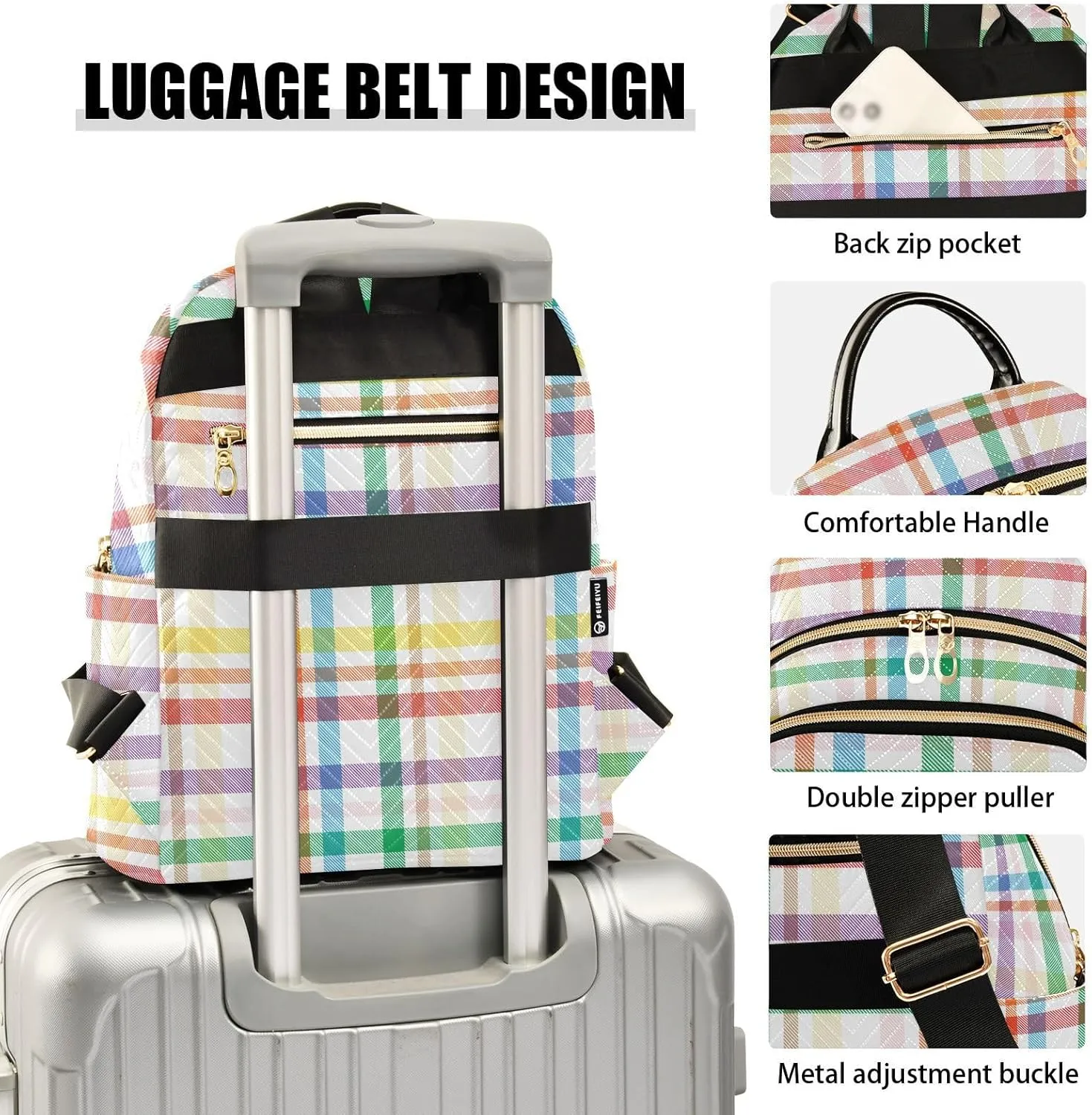 ALAZA Rainbow Tartan Glen Plaid Casual Fashion Polyester Travel Rucksack Shoulder Bag