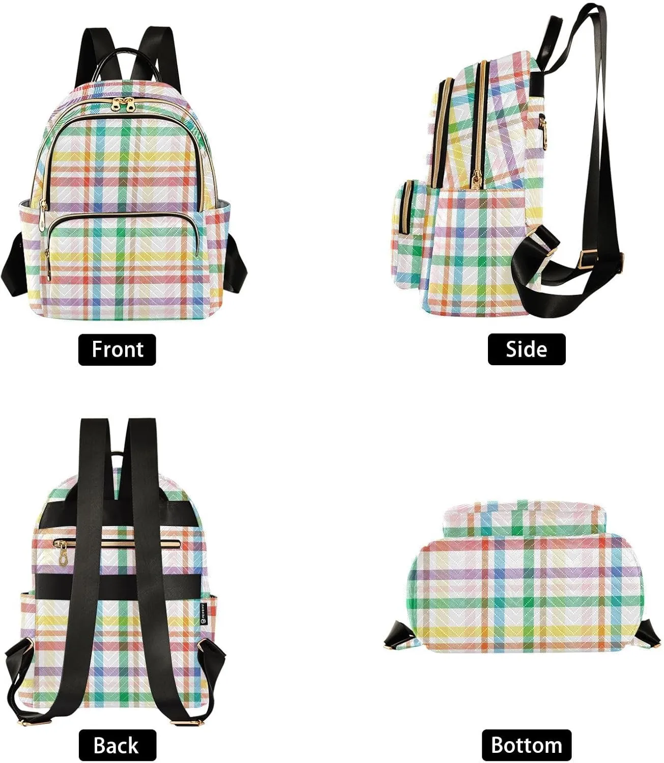 ALAZA Rainbow Tartan Glen Plaid Casual Fashion Polyester Travel Rucksack Shoulder Bag