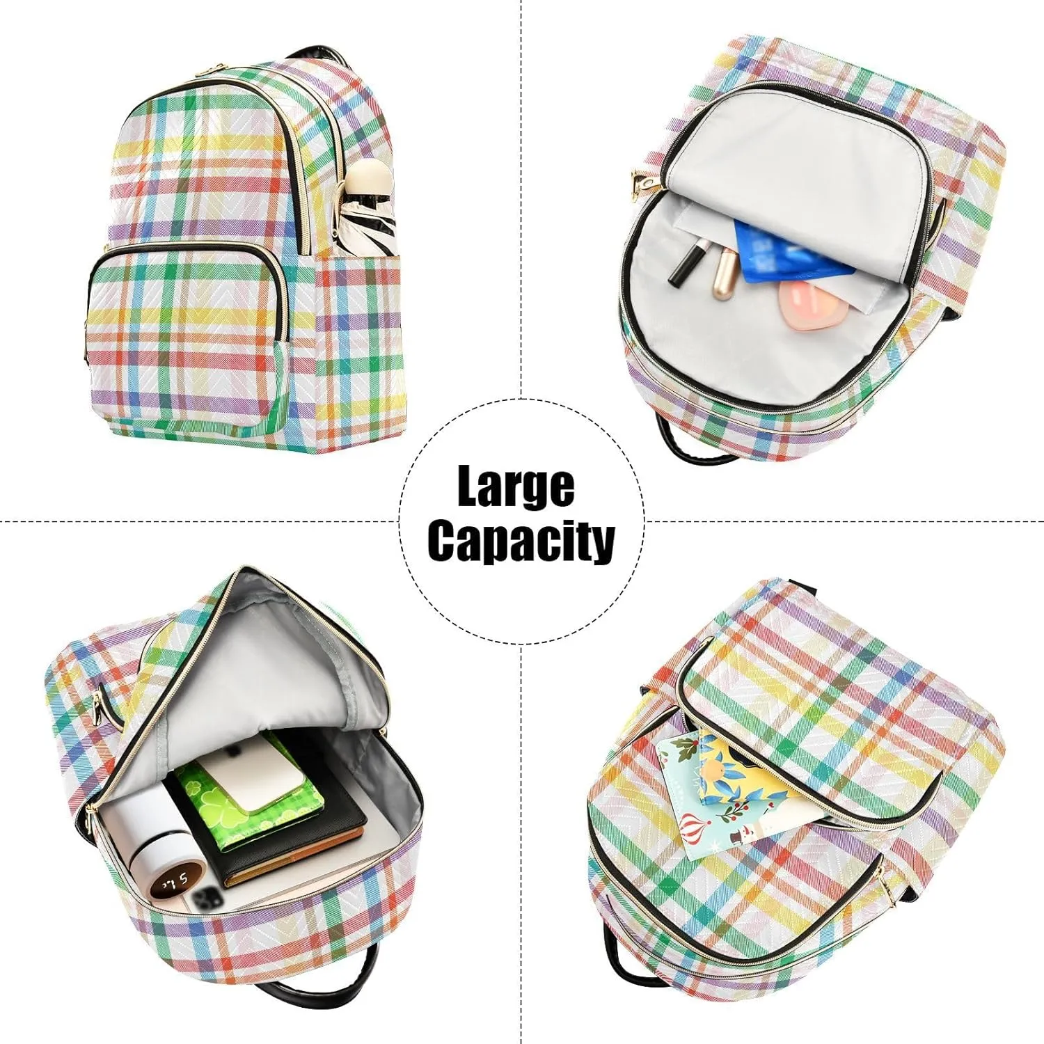 ALAZA Rainbow Tartan Glen Plaid Casual Fashion Polyester Travel Rucksack Shoulder Bag
