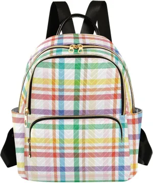 ALAZA Rainbow Tartan Glen Plaid Casual Fashion Polyester Travel Rucksack Shoulder Bag