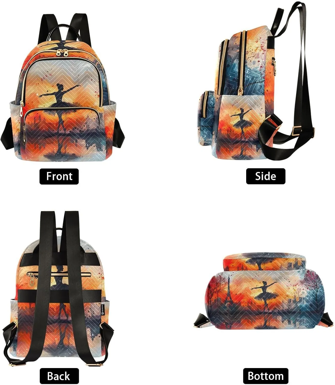 ALAZA Rhythmic Gymnastics Paris Small Backpack Purse for Women Travel Bag Lightweight Shoulder Bag Fashion Daypack