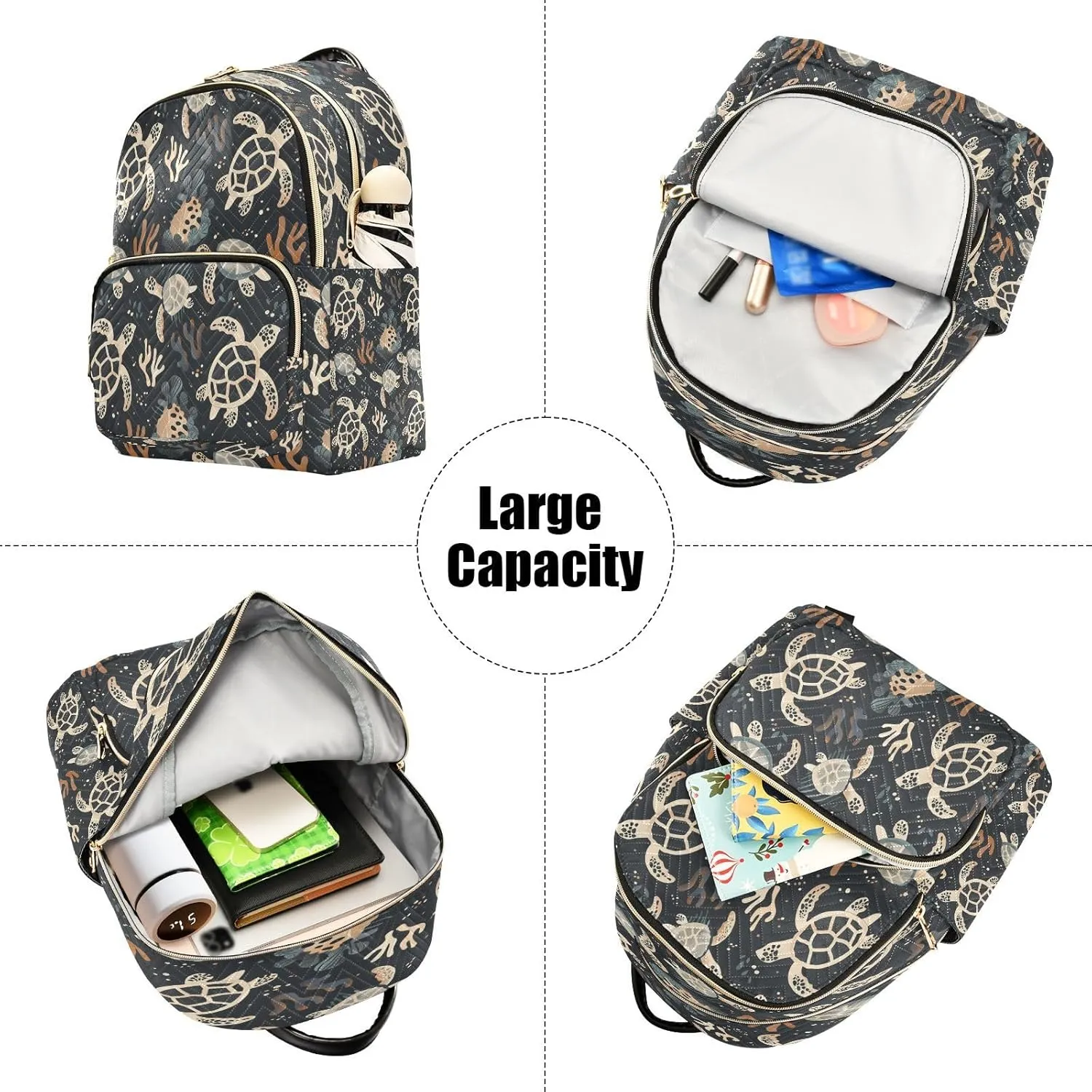 ALAZA Sea Turtle Coral Reef Black Women Backpack Purse Ladies Fashion Shoulder Bag Daypack Travel Bag 7.5L