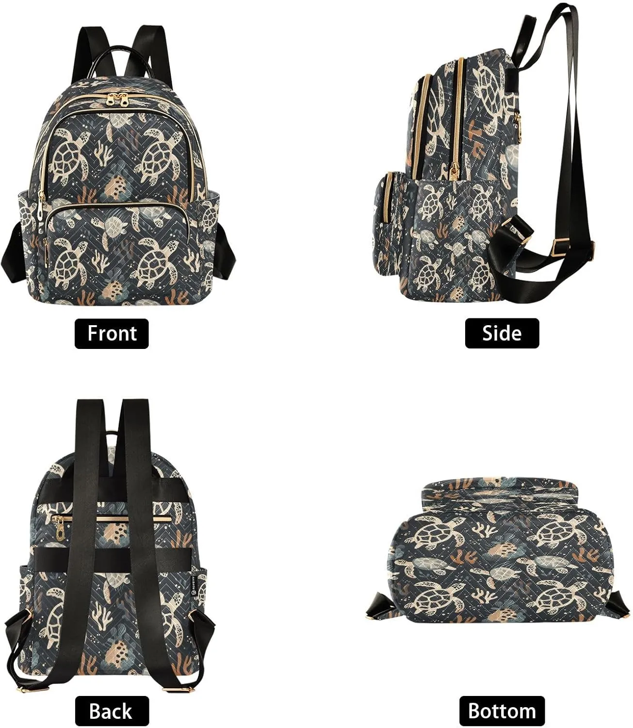ALAZA Sea Turtle Coral Reef Black Women Backpack Purse Ladies Fashion Shoulder Bag Daypack Travel Bag 7.5L