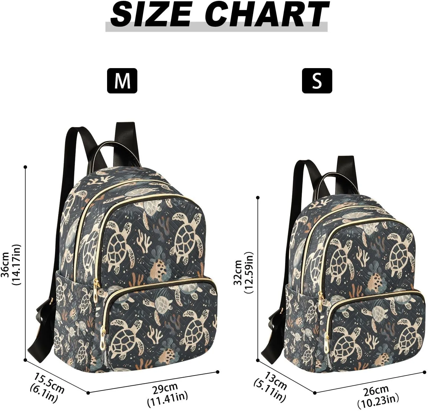ALAZA Sea Turtle Coral Reef Black Women Backpack Purse Ladies Fashion Shoulder Bag Daypack Travel Bag 7.5L