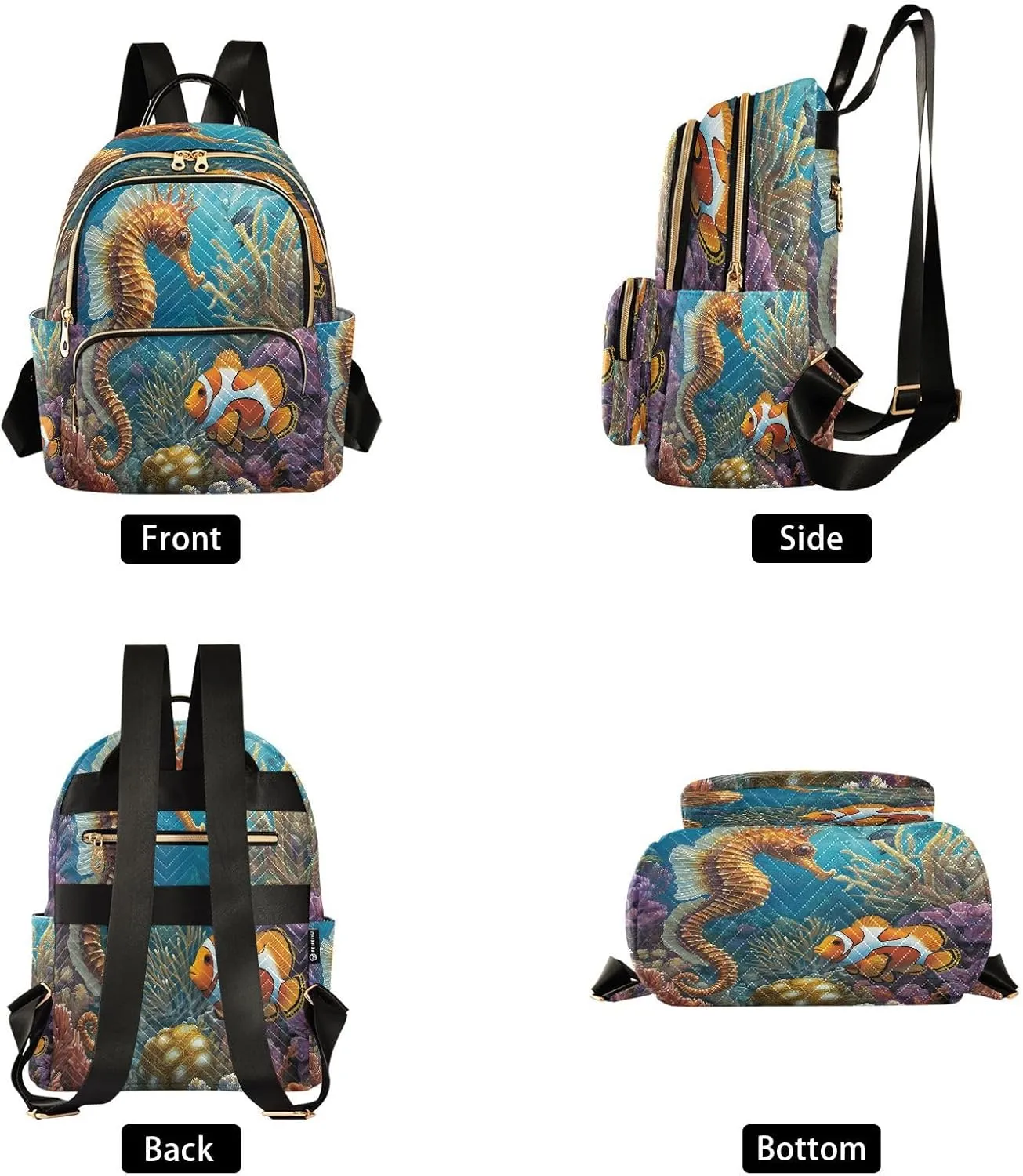 ALAZA Seahorse Clownfish Fish Coral Reef Women Backpack Purse Ladies Fashion Shoulder Bag Daypack Travel Bag 7.5L