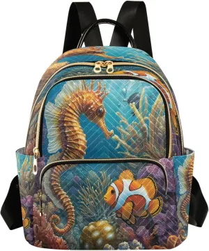 ALAZA Seahorse Clownfish Fish Coral Reef Women Backpack Purse Ladies Fashion Shoulder Bag Daypack Travel Bag 7.5L