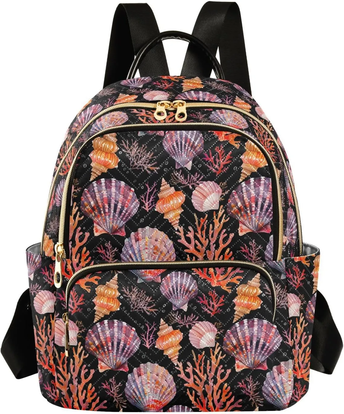 ALAZA Seashell Coral Reef Black Women Backpack Purse Ladies Fashion Shoulder Bag Daypack Travel Bag 10L