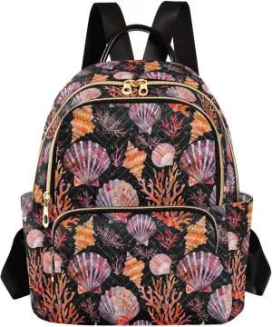 ALAZA Seashell Coral Reef Black Women Backpack Purse Ladies Fashion Shoulder Bag Daypack Travel Bag 10L